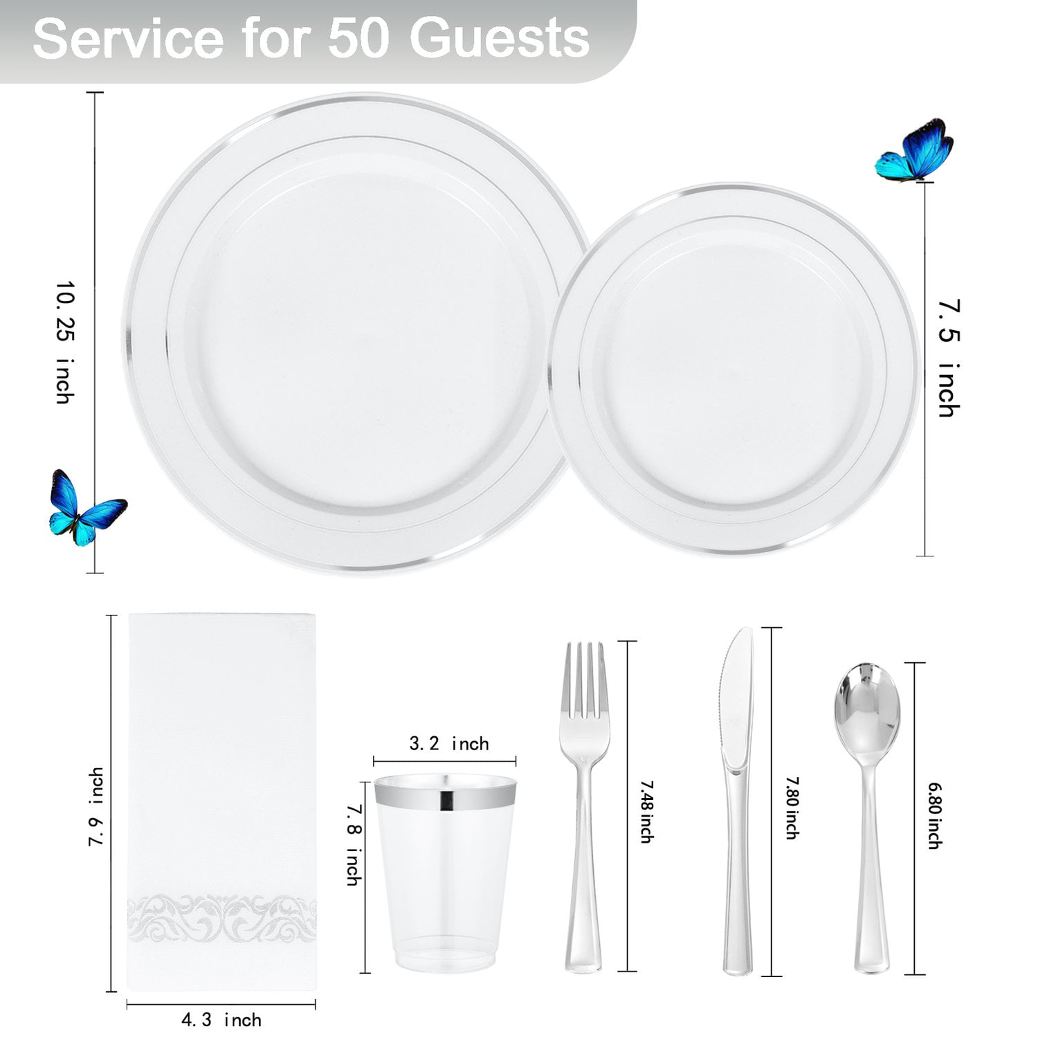 White And Silver, Silver, White Silver Plastic Dinnerware Set for Party — view 2