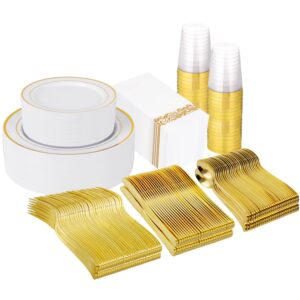 White And Gold, White, Gold Plastic Dinnerware Set — view 1