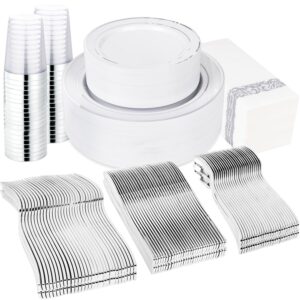 Silver Plastic Dinnerware Set Heavy Duty Disposable Plates — view 1