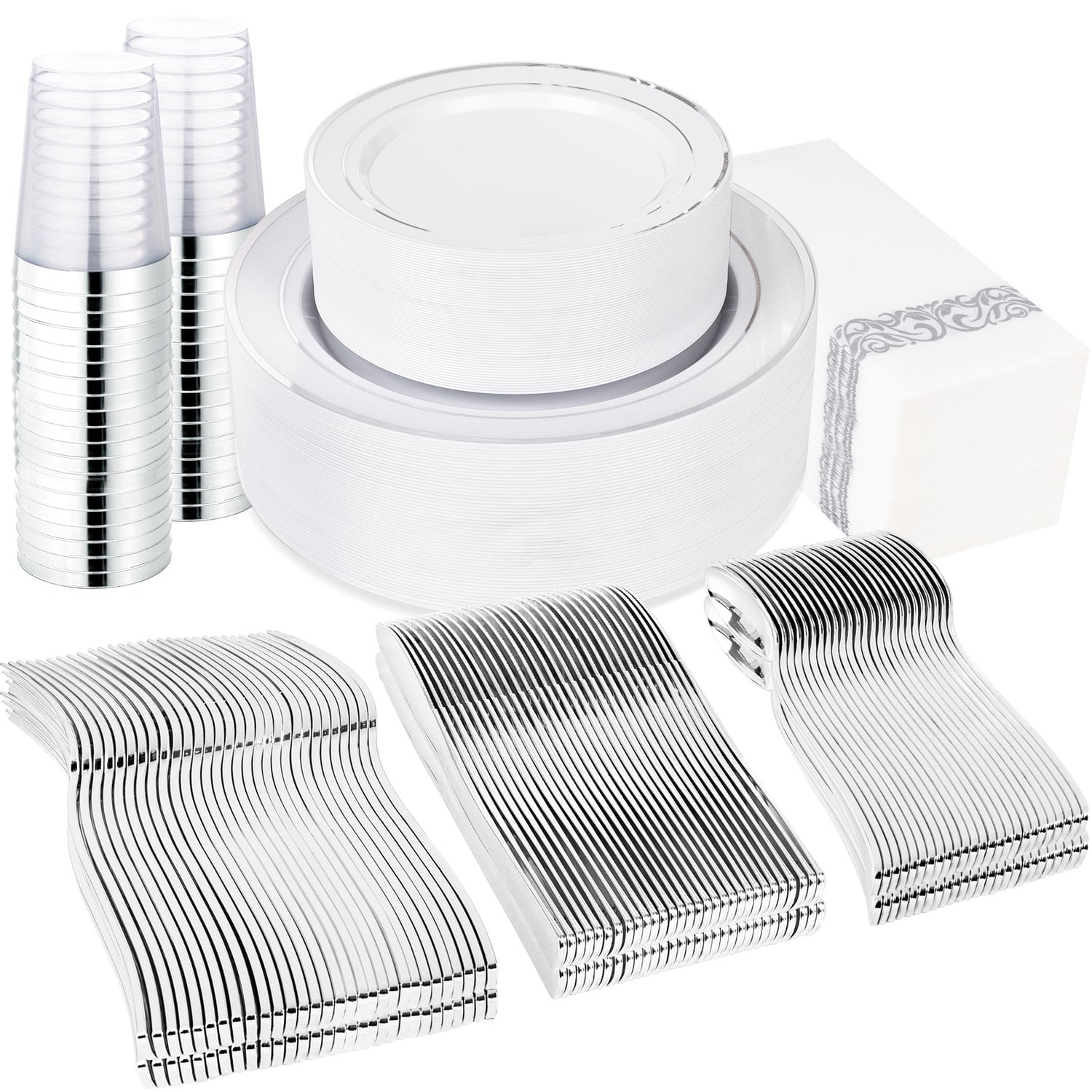 Silver Plastic Dinnerware Set Heavy Duty Disposable Plates — view 1