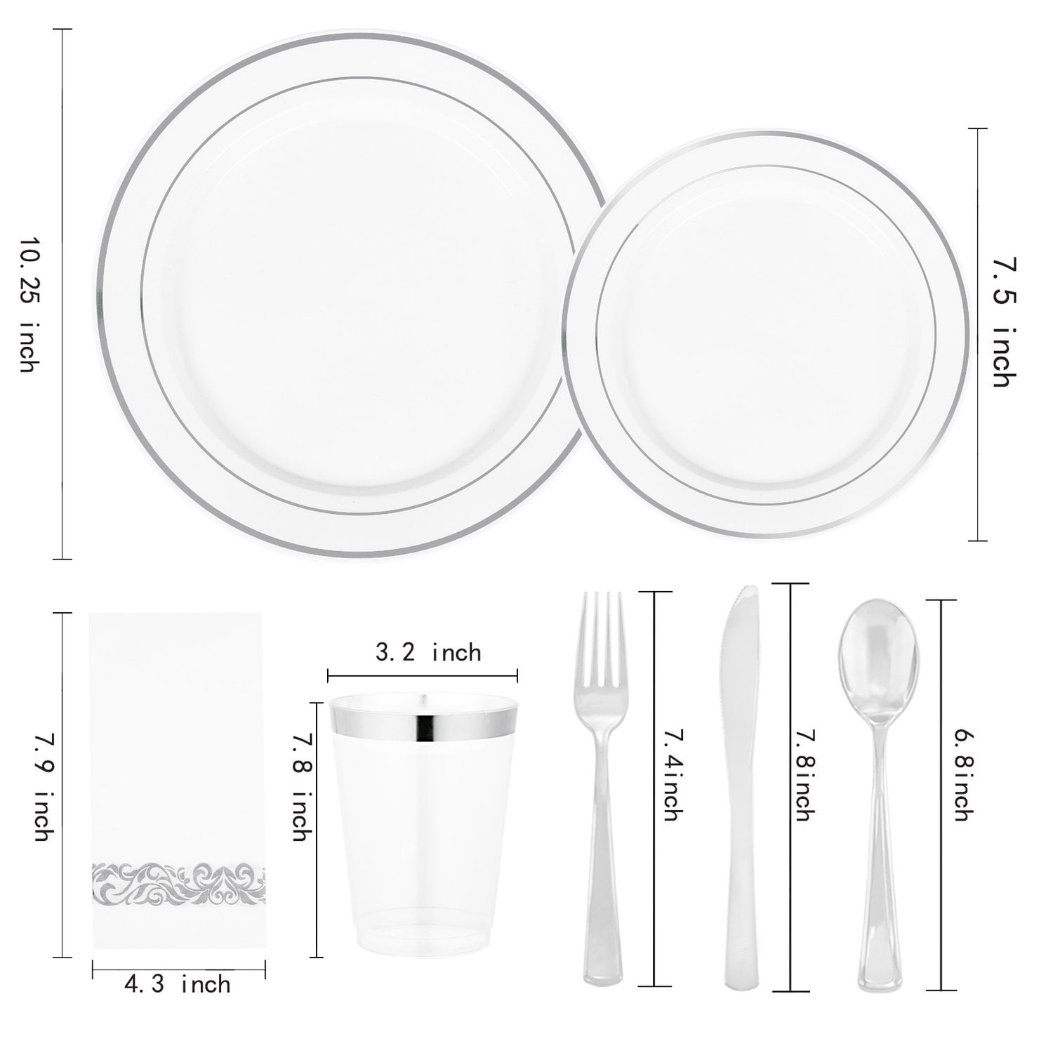 Silver Plastic Dinnerware Set Heavy Duty Disposable Plates — view 2