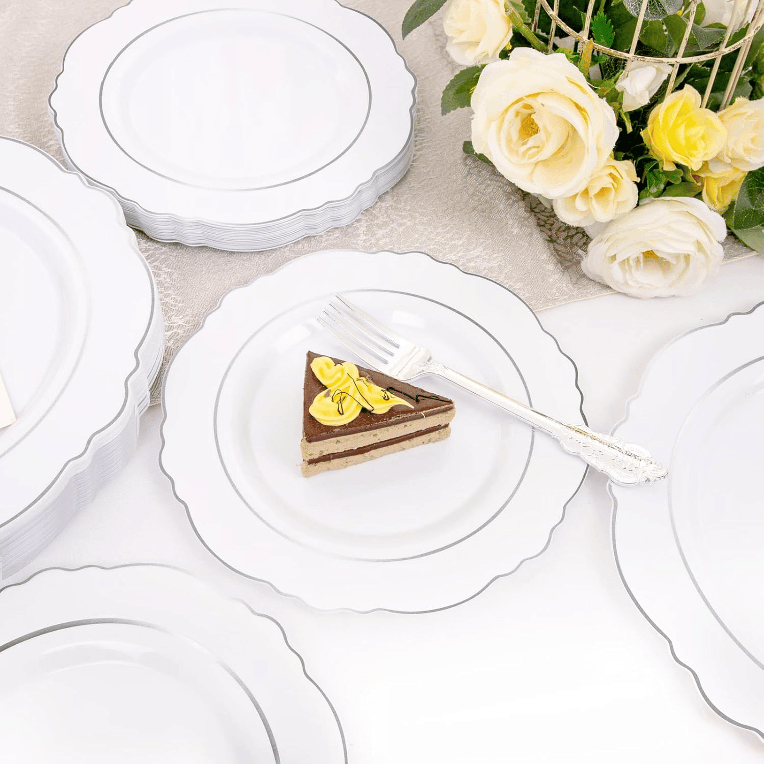 Silver Baroque Plastic Plates — view 9