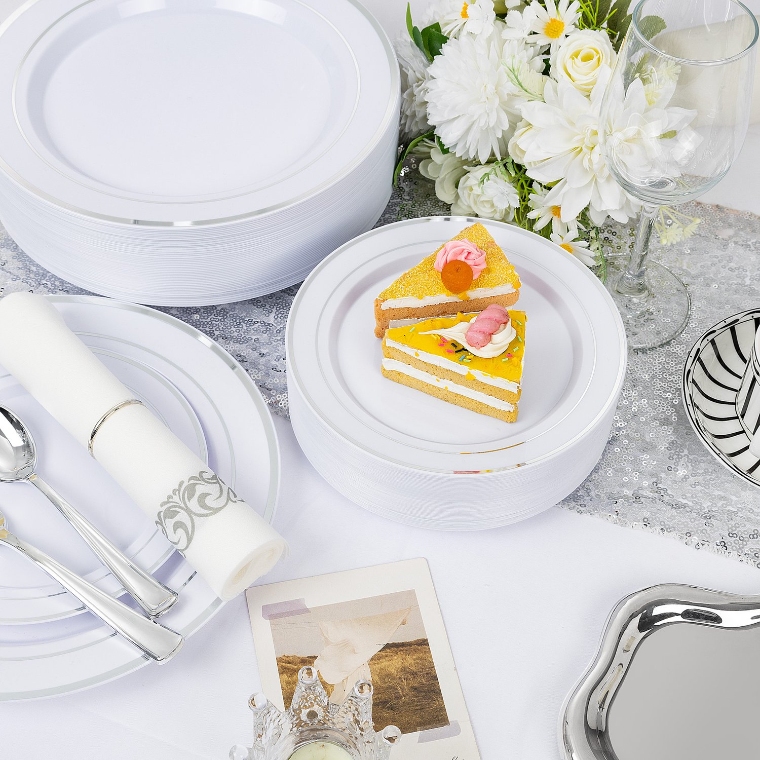 Silver Plastic Dinnerware Set Heavy Duty Disposable Plates — view 4