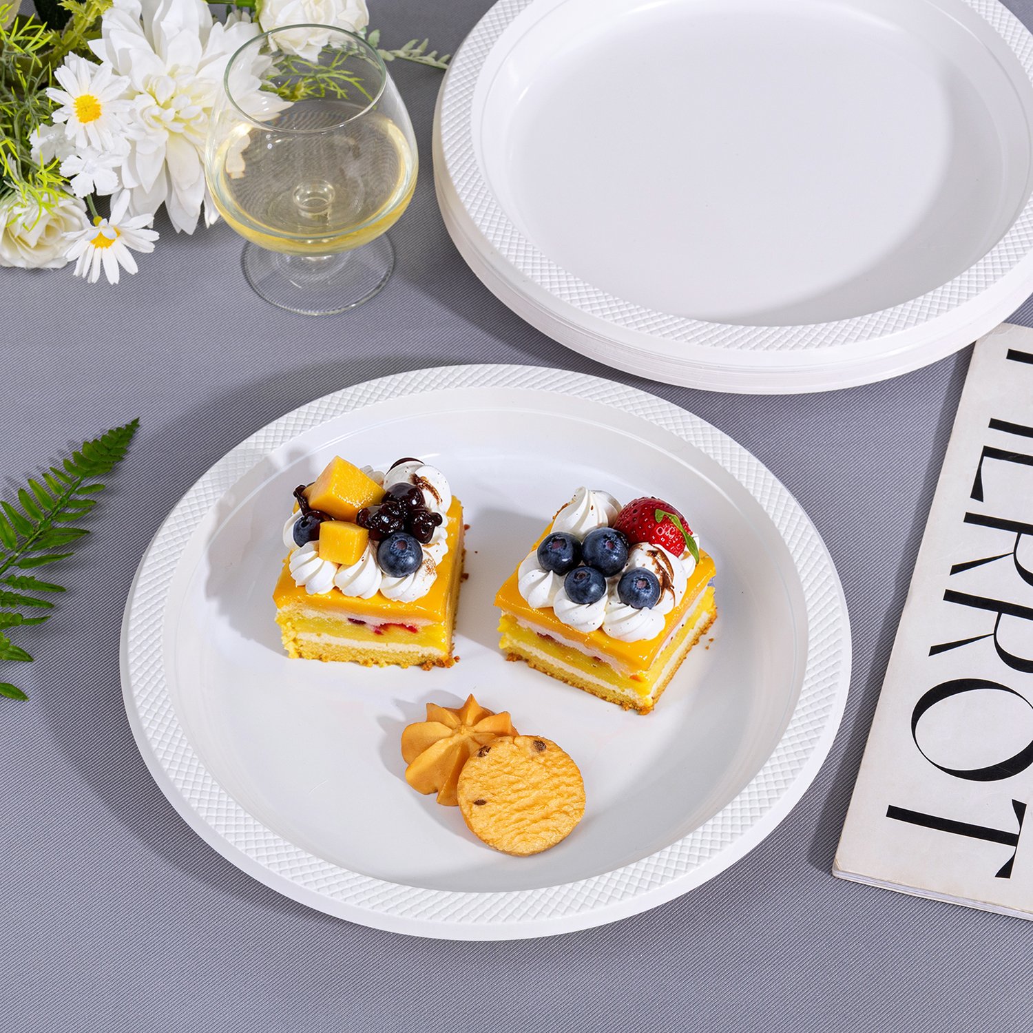 White 10inch Disposable Dinner Plates for Party (150 Pieces) — view 3