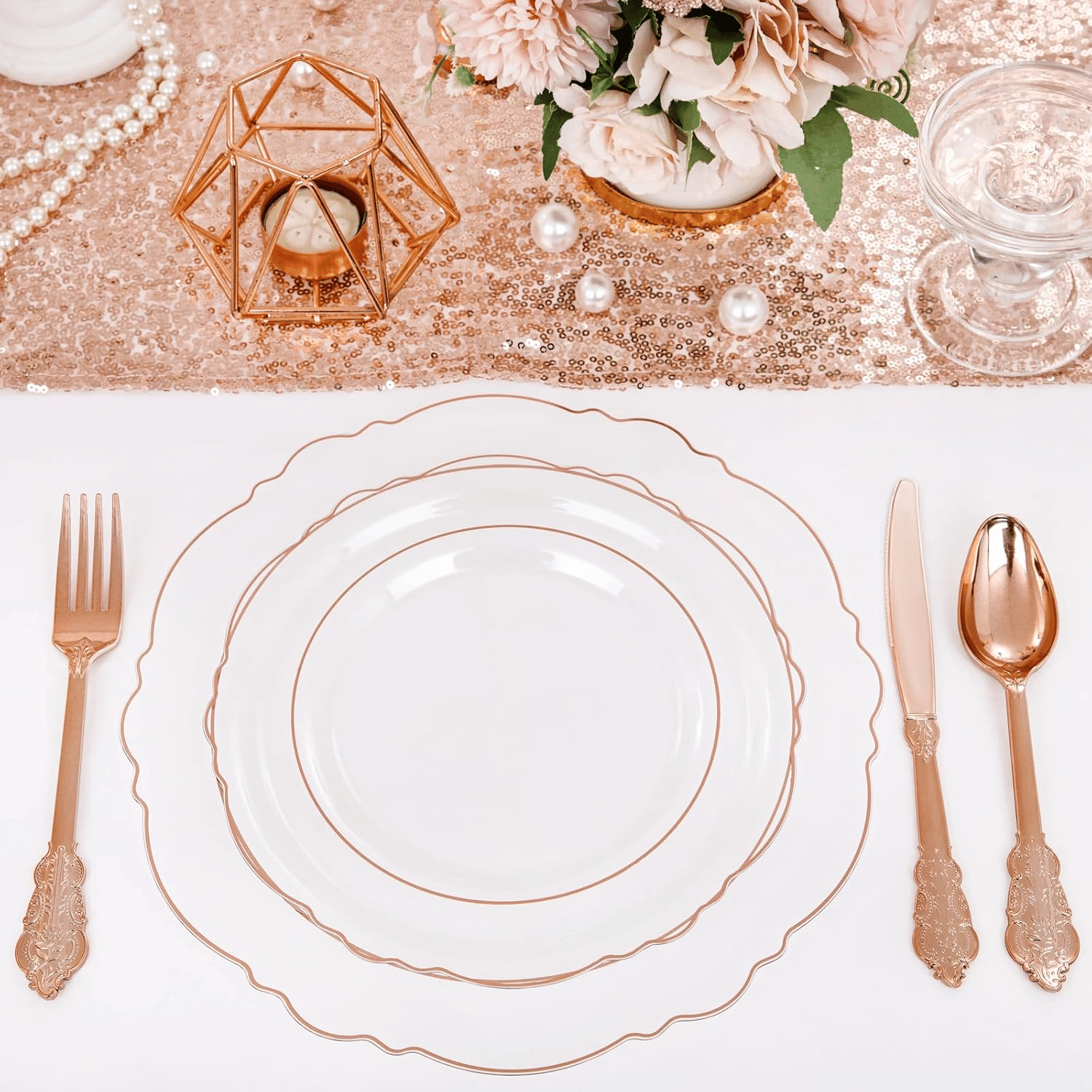 Clear Rose Gold Baroque Plastic Plates (100 Pieces) — view 8