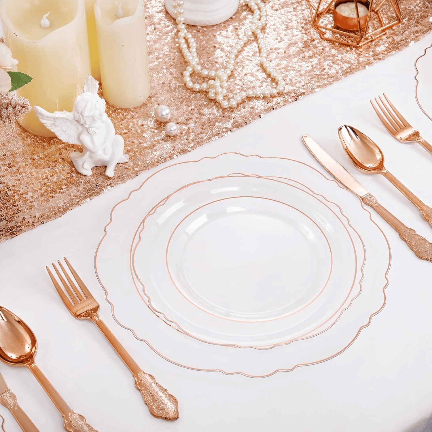 Clear Rose Gold Baroque Plastic Plates (100 Pieces) — view 9