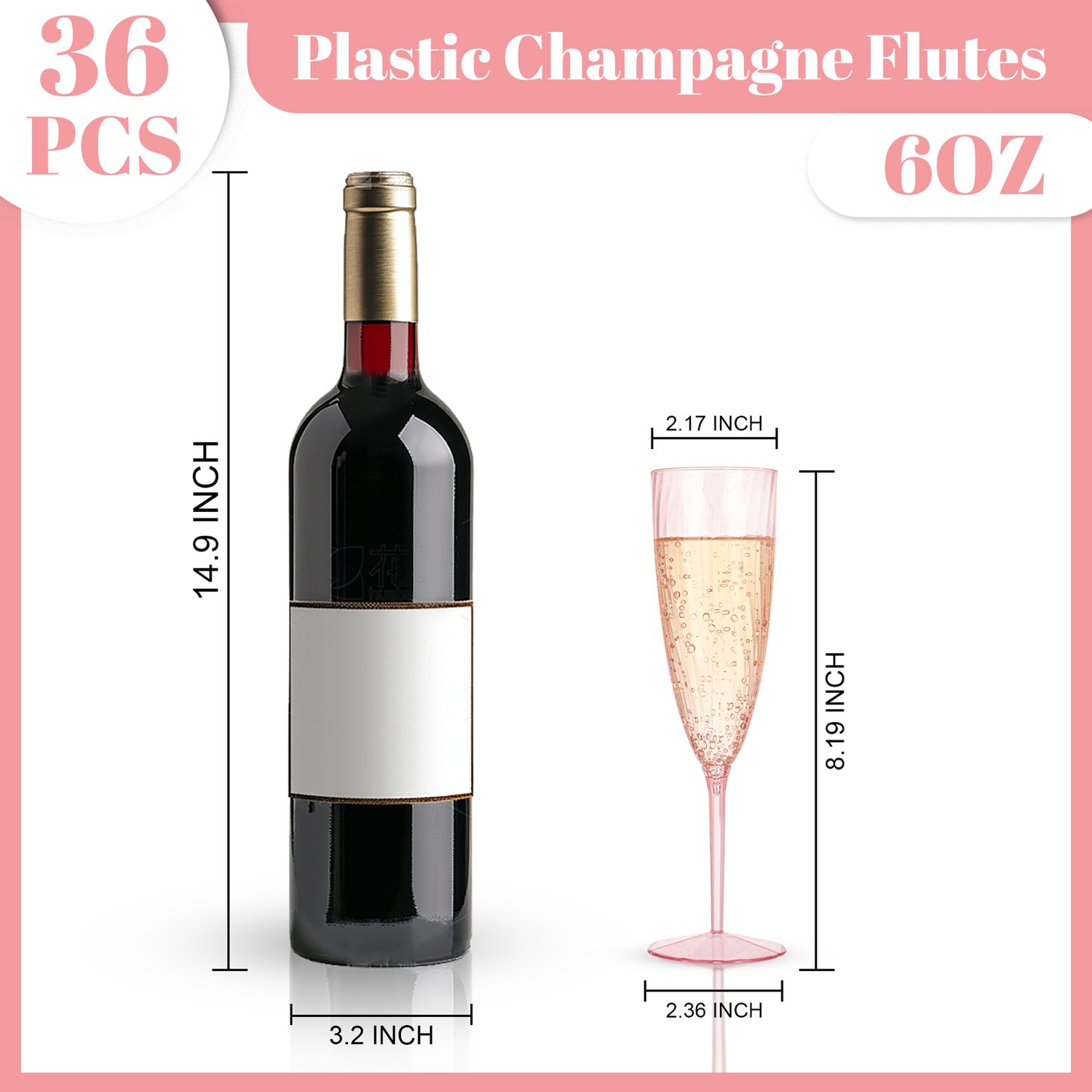 Pink 6OZ Disposable Champagne Flutes Plastic (36 Pieces) — view 9