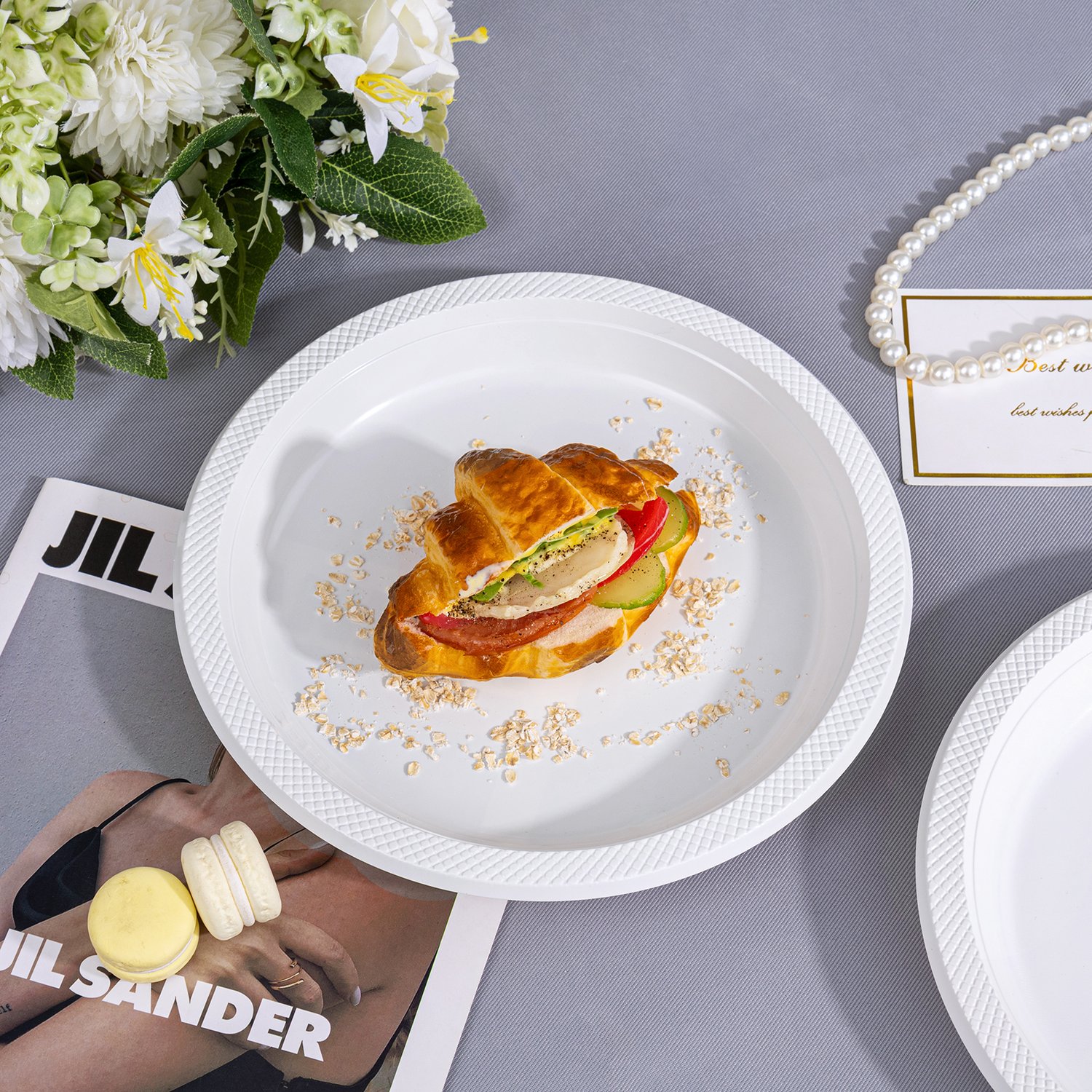 White 10inch Disposable Dinner Plates for Party (150 Pieces) — view 4