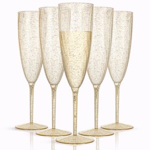 Gold Glitter 6OZ Disposable Champagne Flutes Plastic (36 Pieces) — view 1
