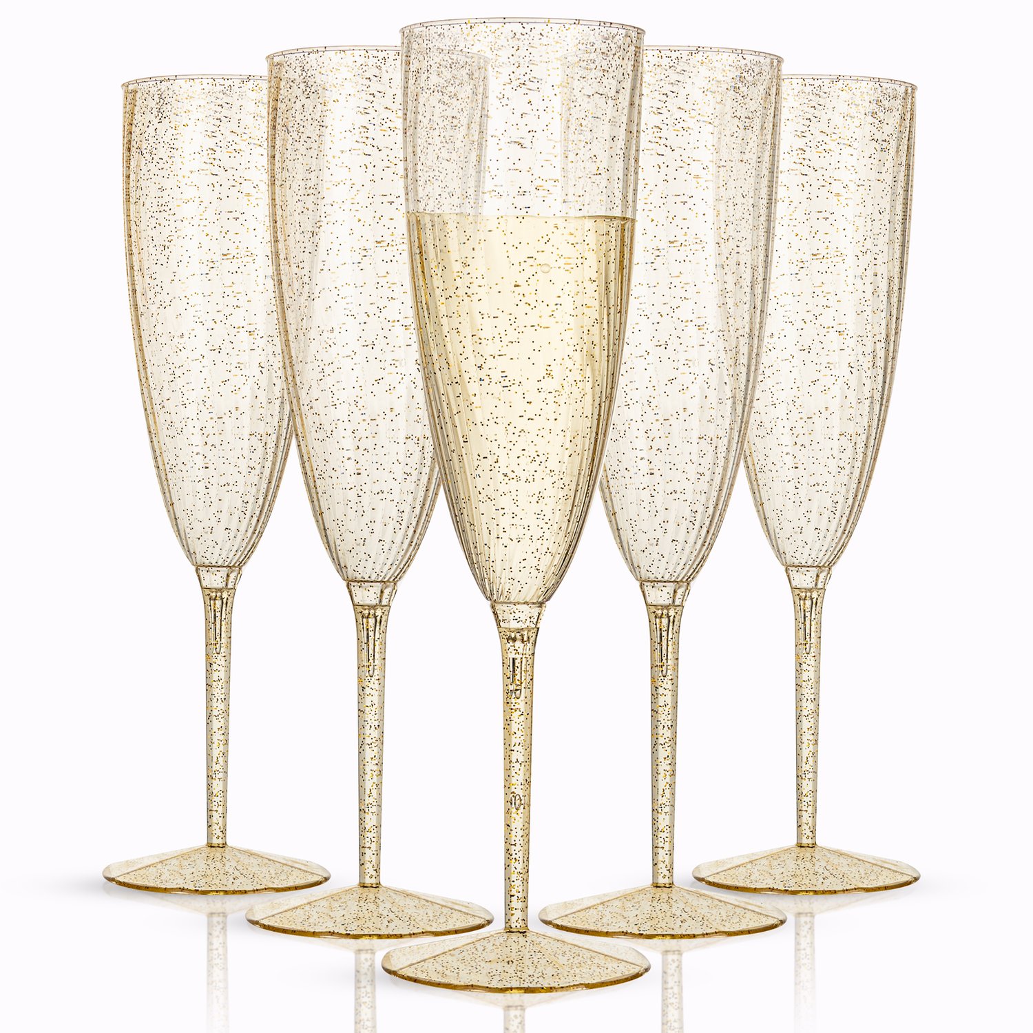 Gold Glitter 6OZ Disposable Champagne Flutes Plastic (36 Pieces) — view 1