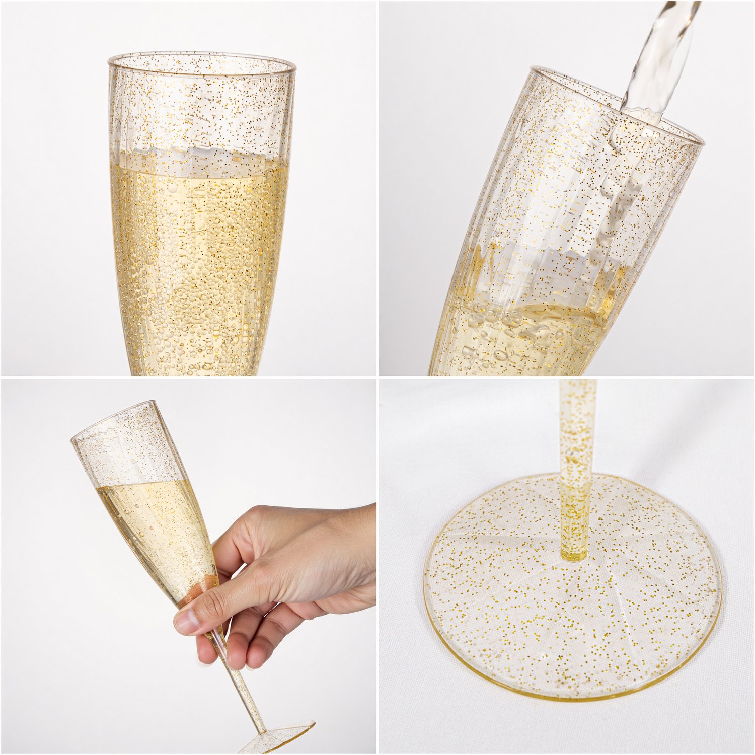 Gold Glitter 6OZ Disposable Champagne Flutes Plastic (36 Pieces) — view 7