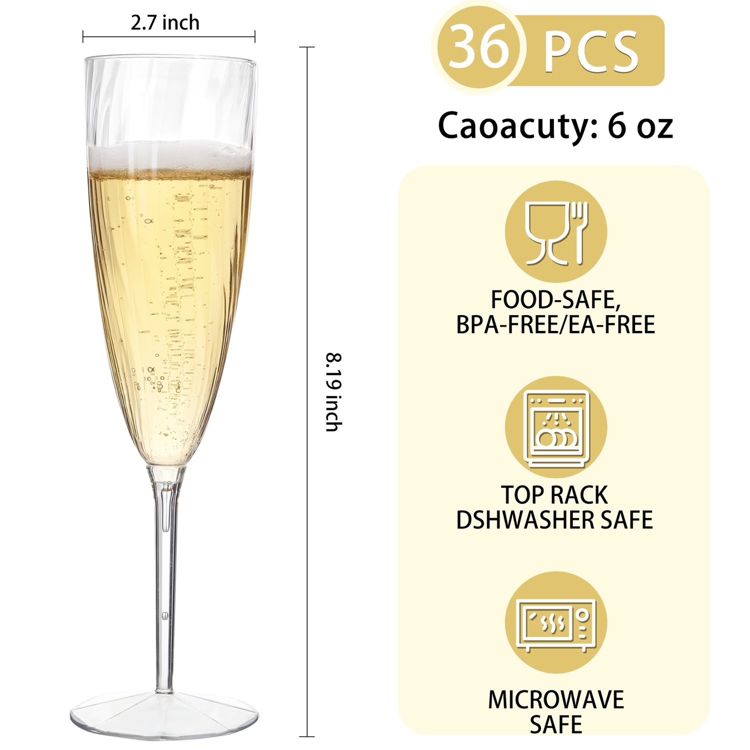 Clear 6OZ Disposable Champagne Flutes Plastic (36 Pieces) — view 2