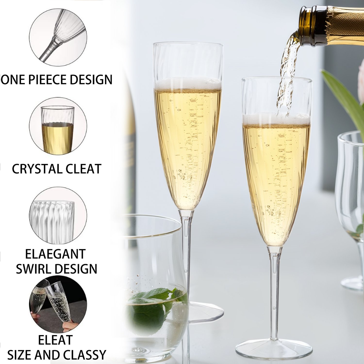 Clear 6OZ Disposable Champagne Flutes Plastic (36 Pieces) — view 3