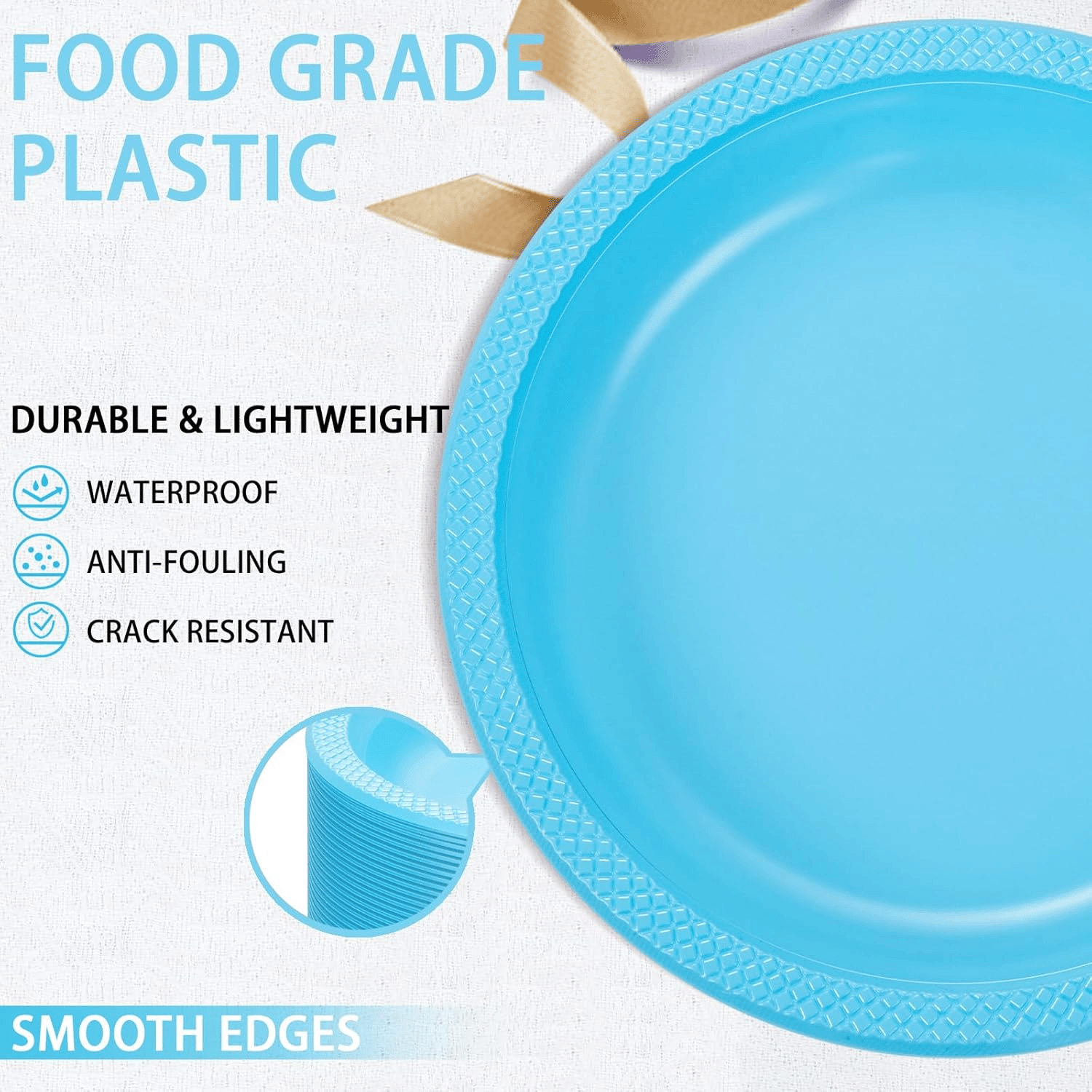 Light Blue 10inch Disposable Dinner Plates for Party (150 Pieces) — view 5