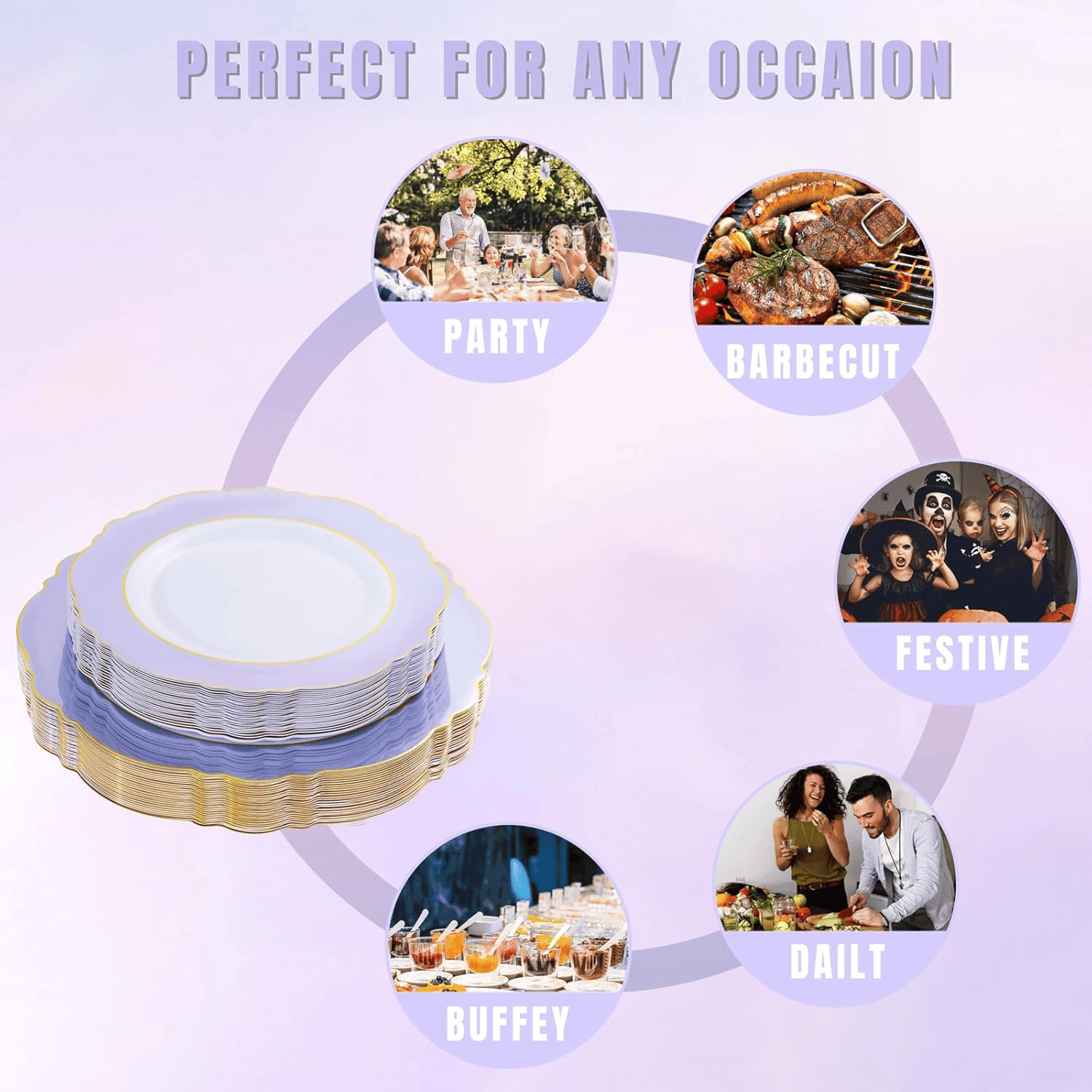 Purple And Gold Baroque Plastic Plates (60 Pieces) — view 9