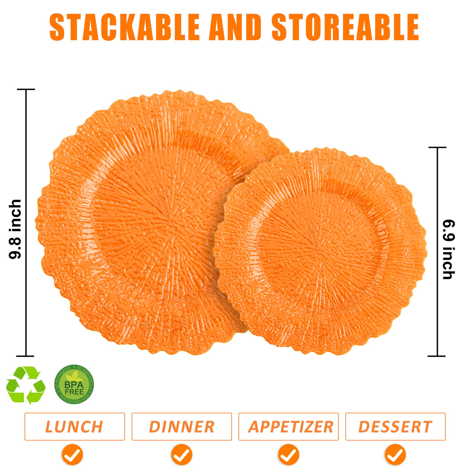 Orange Disposable Plastic Party Plates (60 Pieces) — view 2