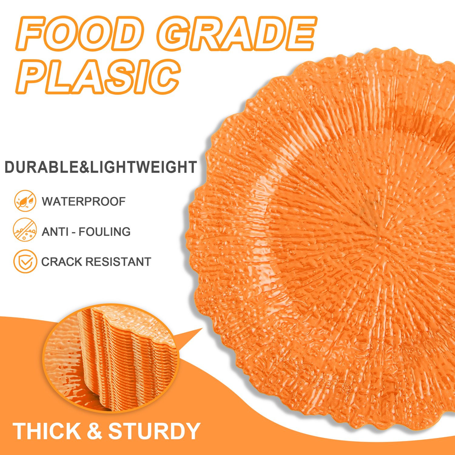 Orange Disposable Plastic Party Plates (60 Pieces) — view 3