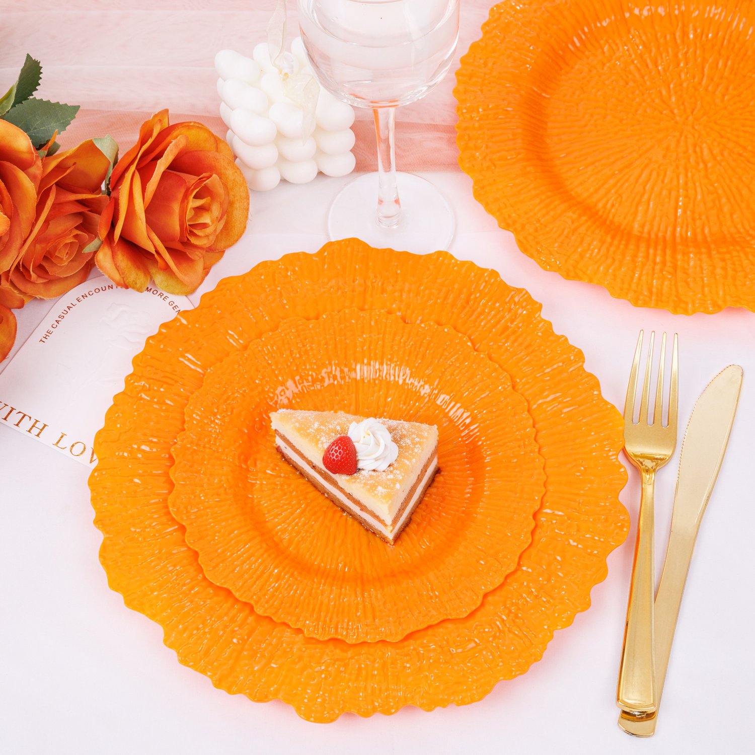 Orange Disposable Plastic Party Plates (60 Pieces) — view 5