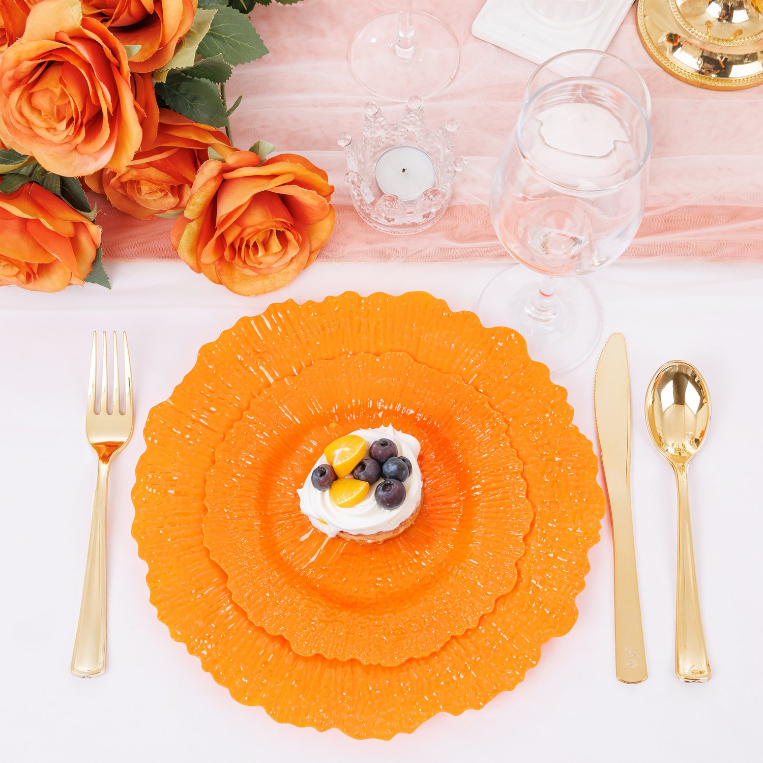 Orange Disposable Plastic Party Plates (60 Pieces) — view 6