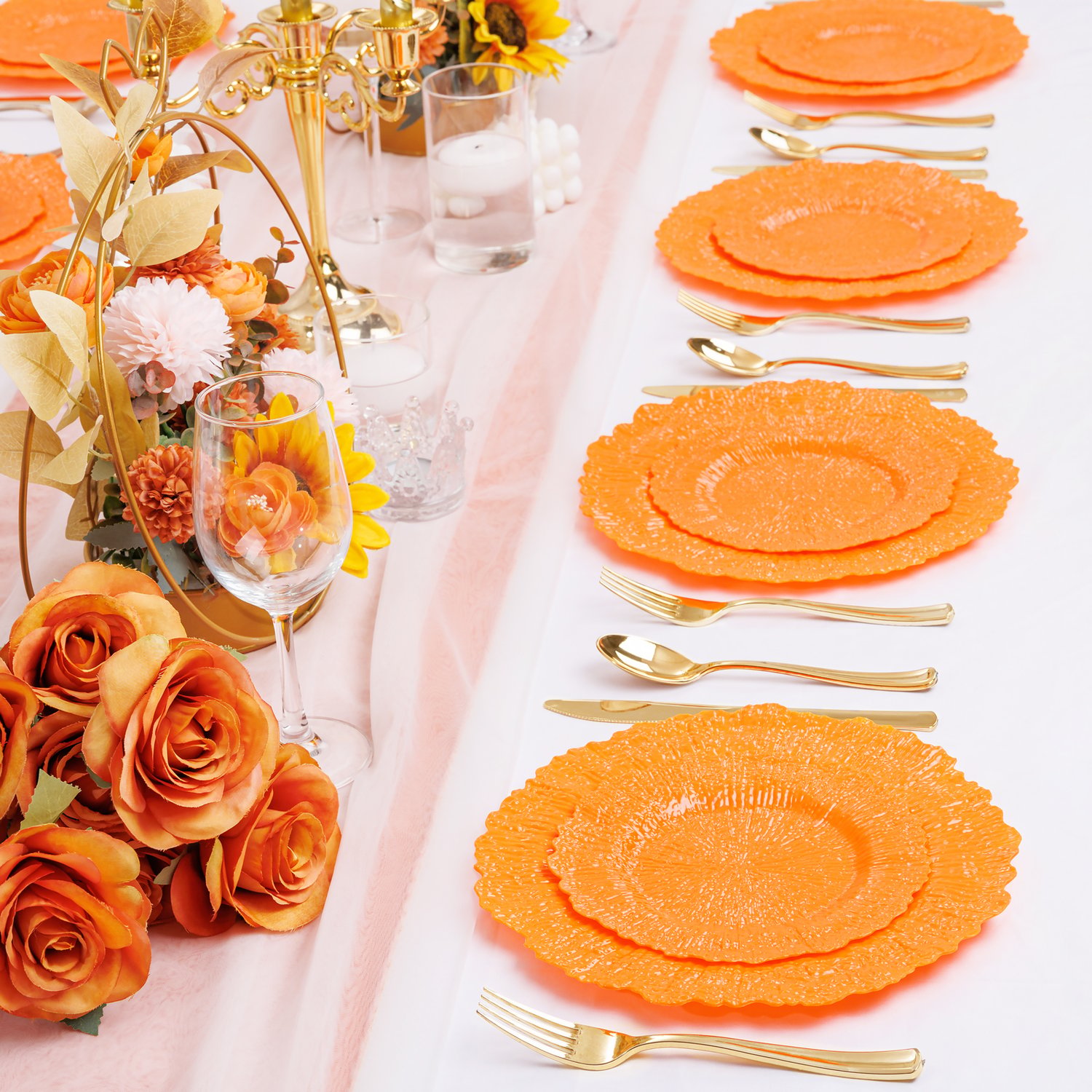 Orange Disposable Plastic Party Plates (60 Pieces) — view 7