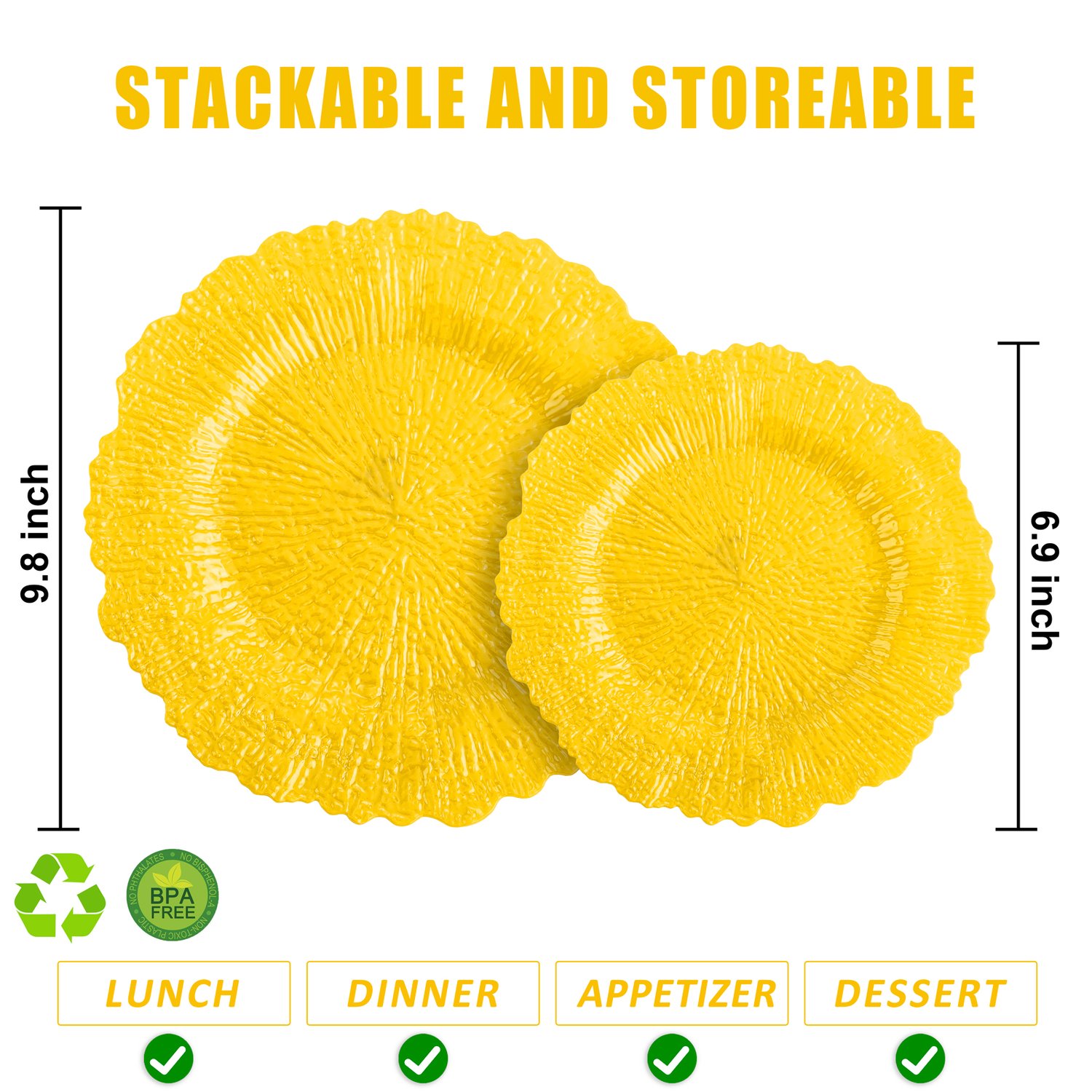 Yellow Disposable Plastic Party Plates (60 Pieces) — view 2