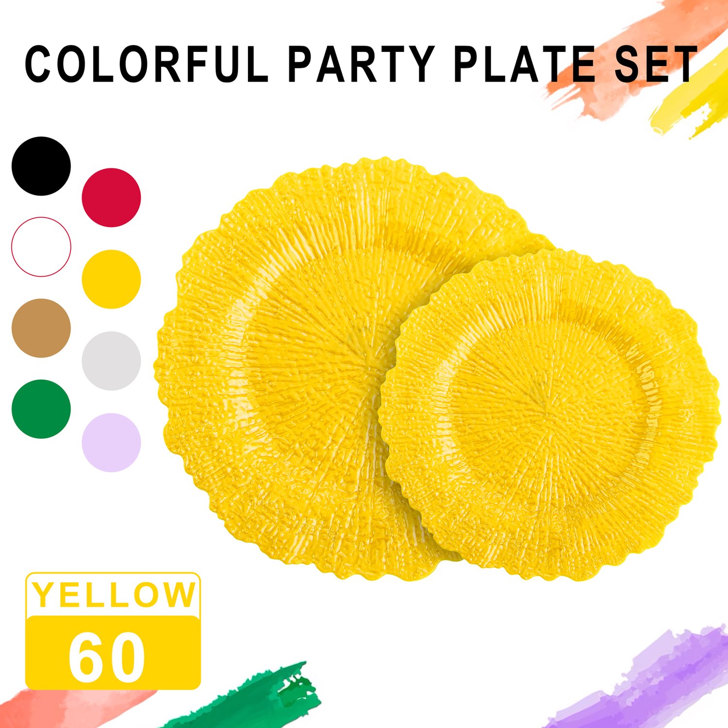 Yellow Disposable Plastic Party Plates (60 Pieces) — view 6