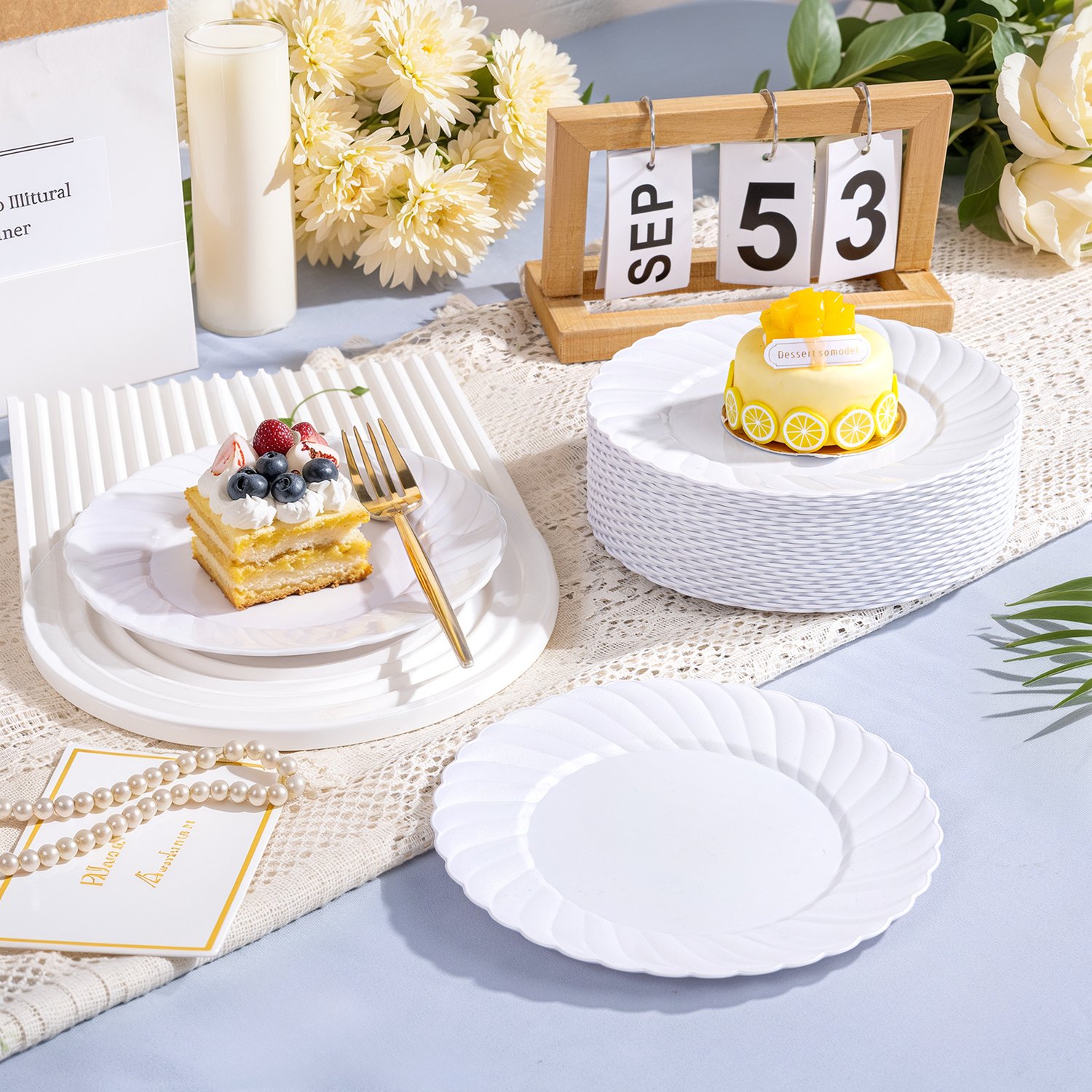 White Scalloped Plastic Plates Disposable — view 4