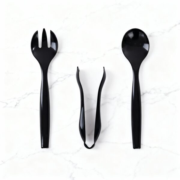 Black Serving Utensils,Plastic Serving Utensils,Disposable Serving Utensils Set Include 9.75"Serving Spoons 9.75"Serving Forks 6.3"Plastic Serving Tongs for — view 3