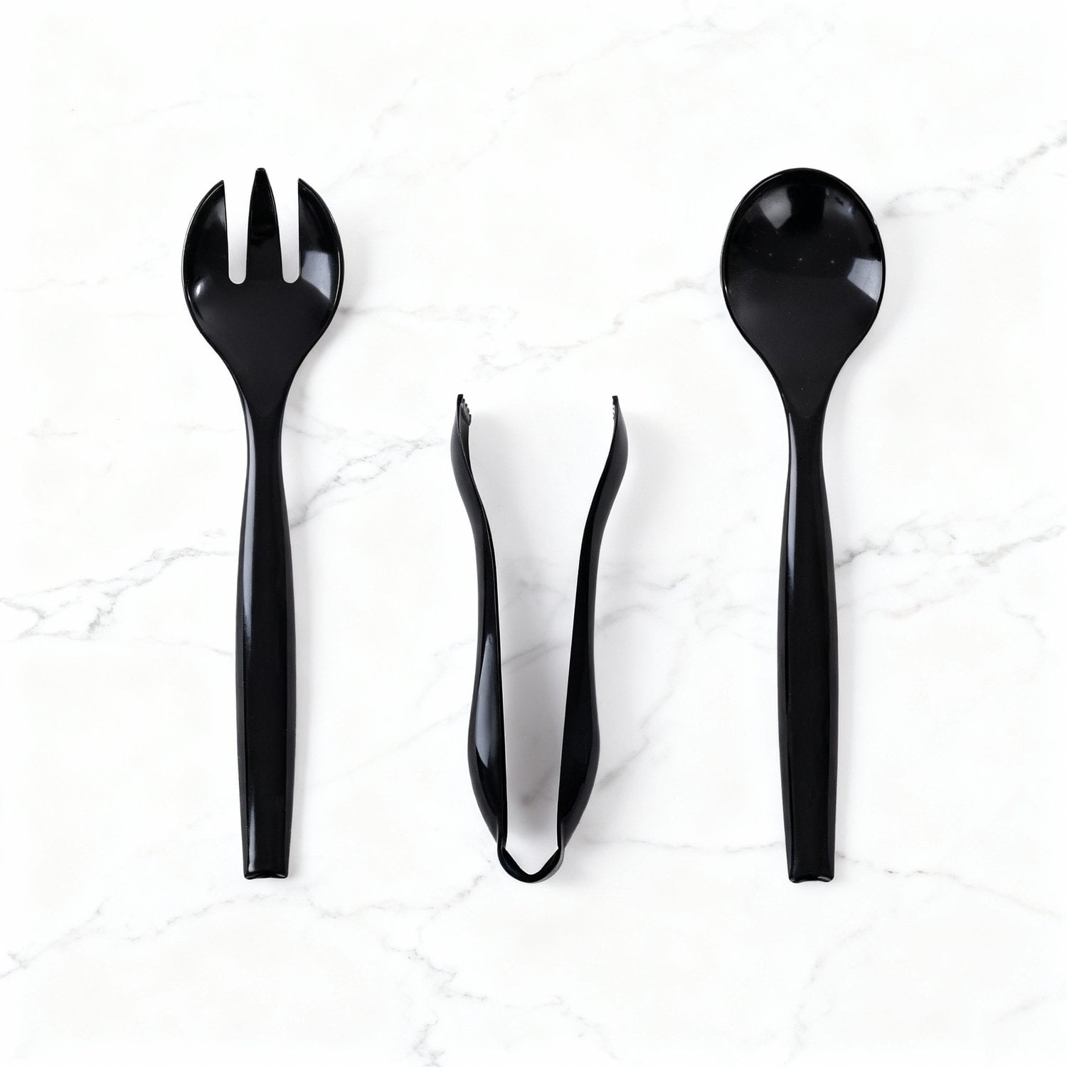 Black Serving Utensils,Plastic Serving Utensils,Disposable Serving Utensils Set Include 9.75"Serving Spoons 9.75"Serving Forks 6.3"Plastic Serving Tongs for — view 3