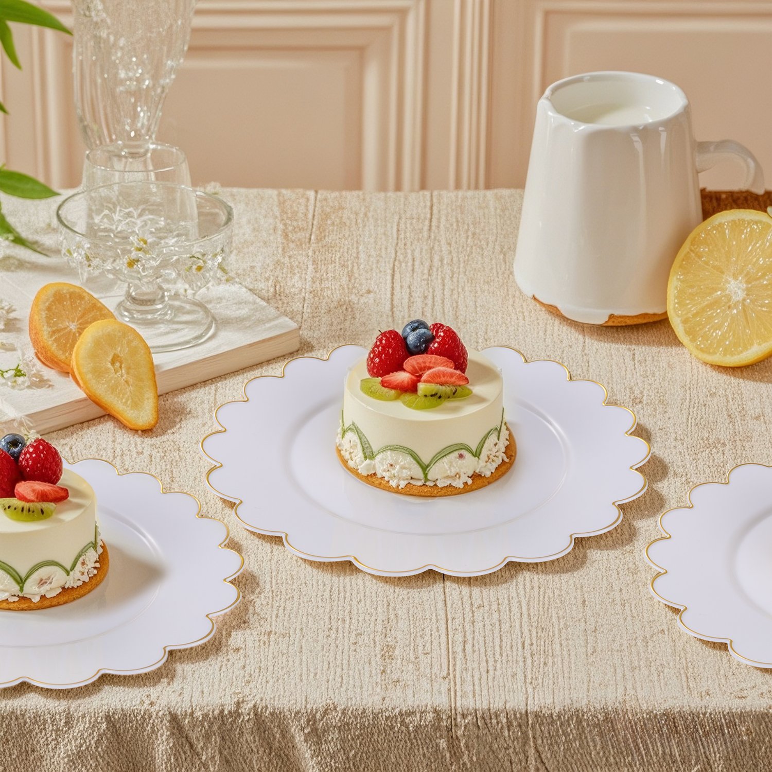 White, Gold 7.5'' White Dessert Party Plates with Rim (100 Pieces) — view 3