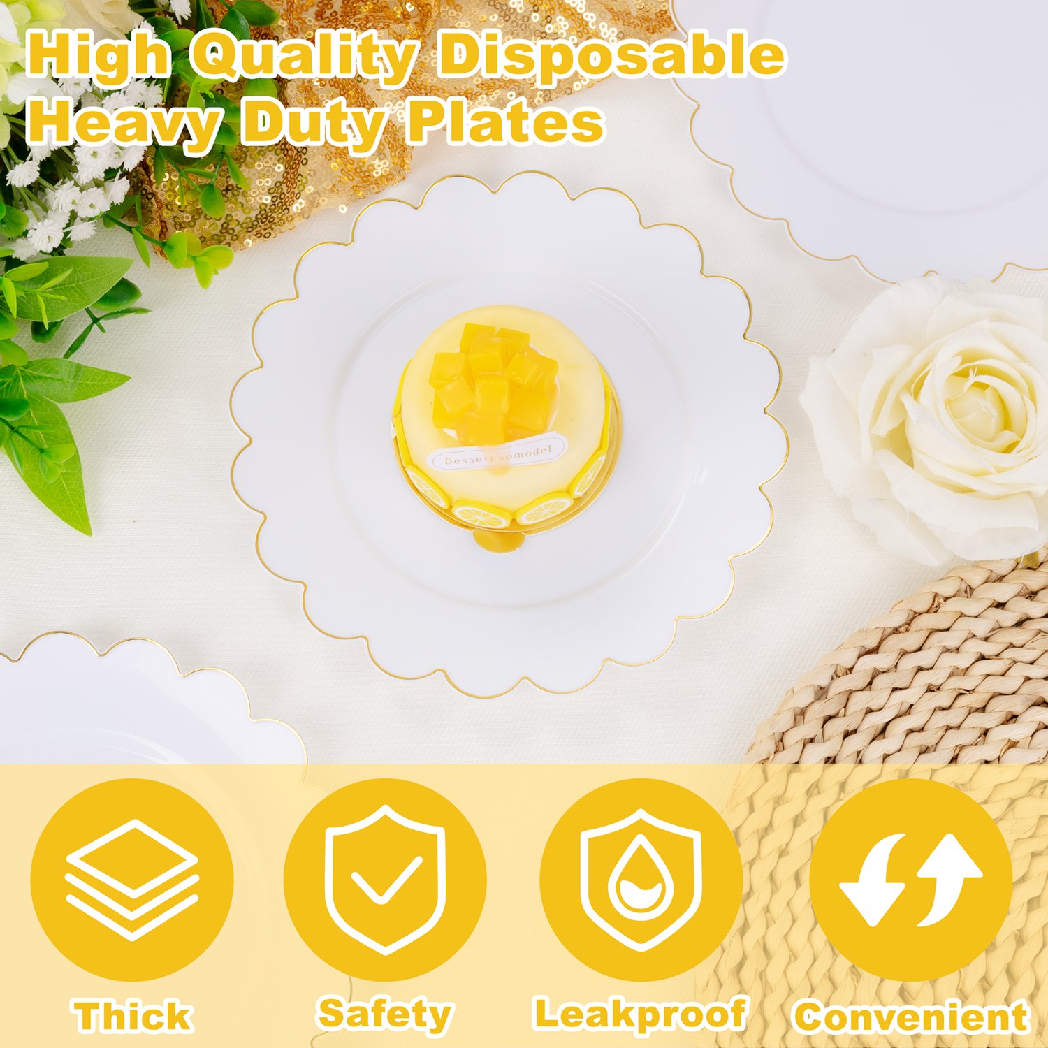White, Gold 7.5'' White Dessert Party Plates with Rim (100 Pieces) — view 4