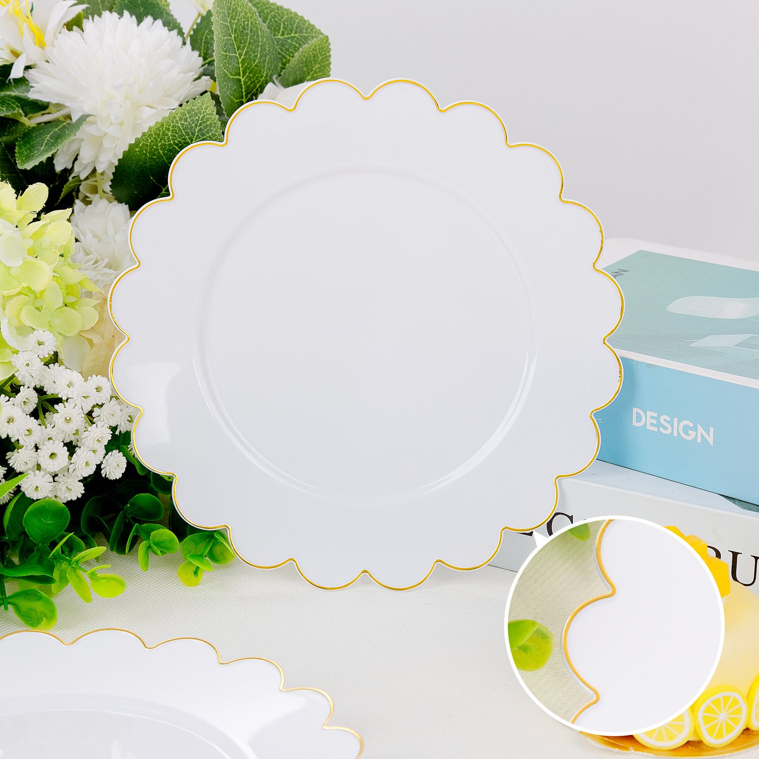 White, Gold 7.5'' White Dessert Party Plates with Rim (100 Pieces) — view 5