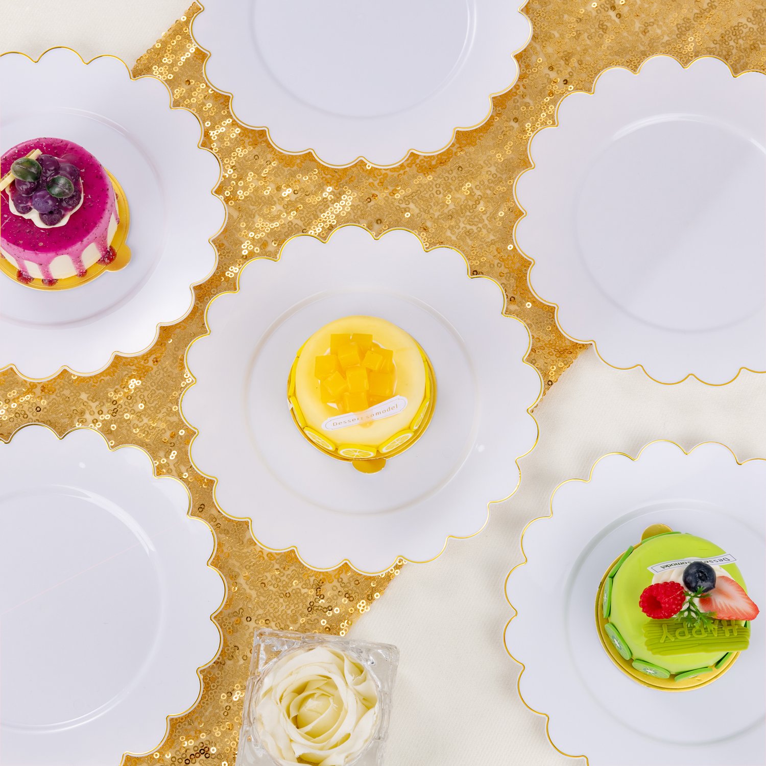 White, Gold 7.5'' White Dessert Party Plates with Rim (100 Pieces) — view 6