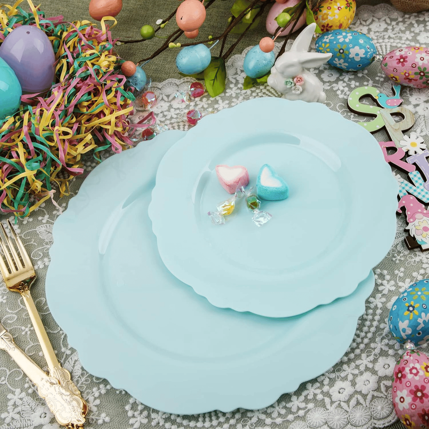 Mint Green Baroque Plastic Plates (60 Pieces) — view 8