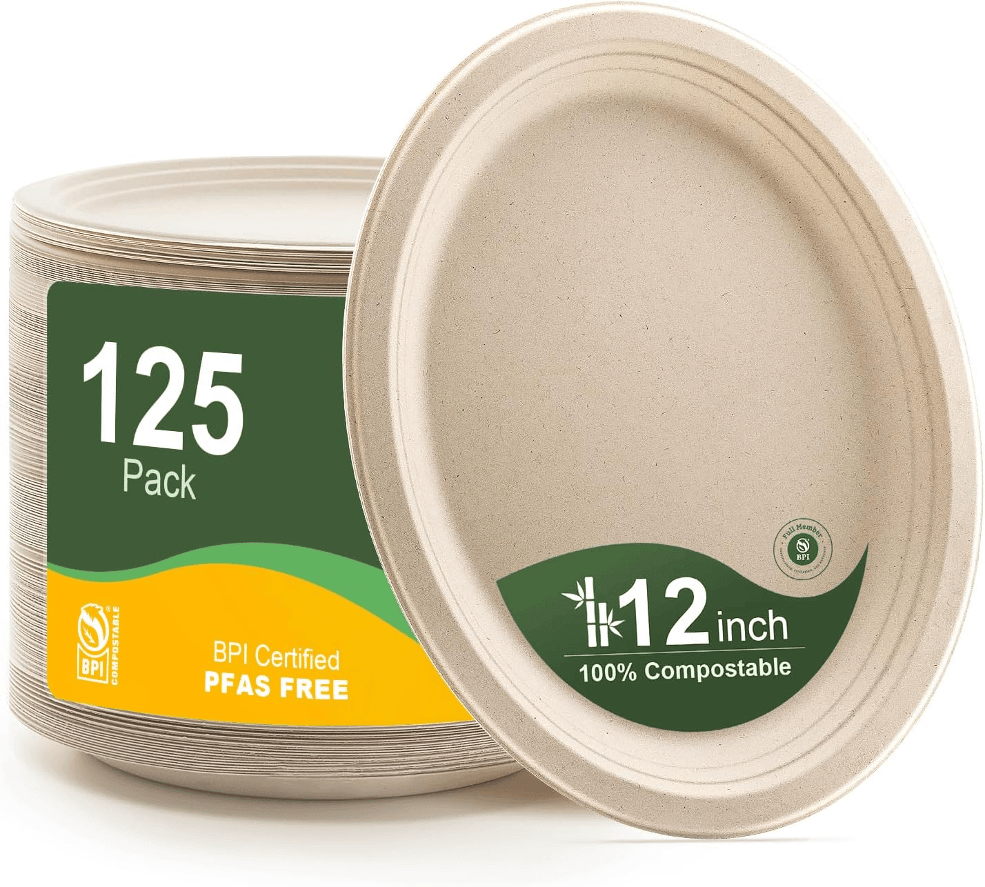 Heavy-Duty 12" 100% Compostable Oval Plates (125-Pack) (125 Pieces) — view 1