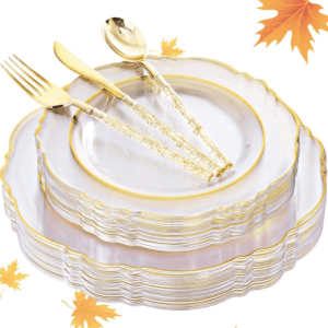 Clear Gold, Silver, Clear, Gold Plastic Plates — view 1
