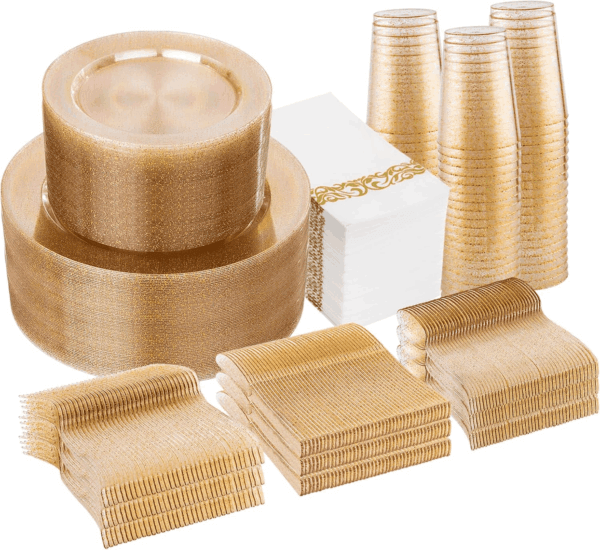 Gold Glitter All-Inclusive Party Dinnerware Set — view 1
