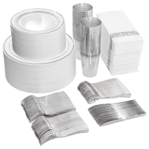 Silver All-Inclusive Party Dinnerware Set — view 1