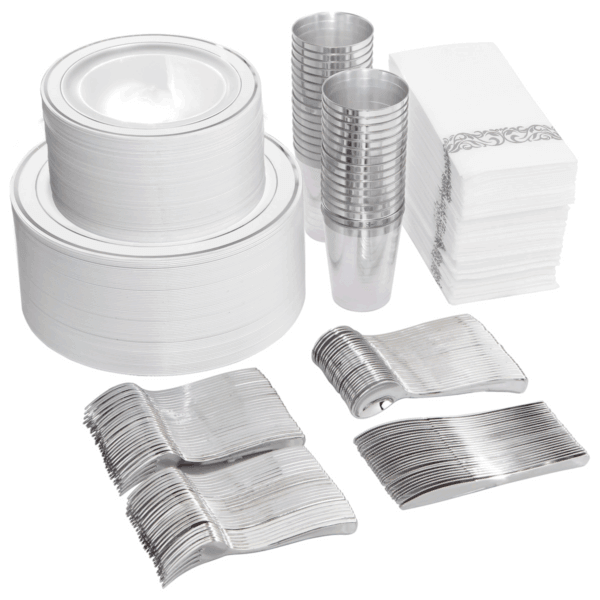 Silver All-Inclusive Party Dinnerware Set — view 1