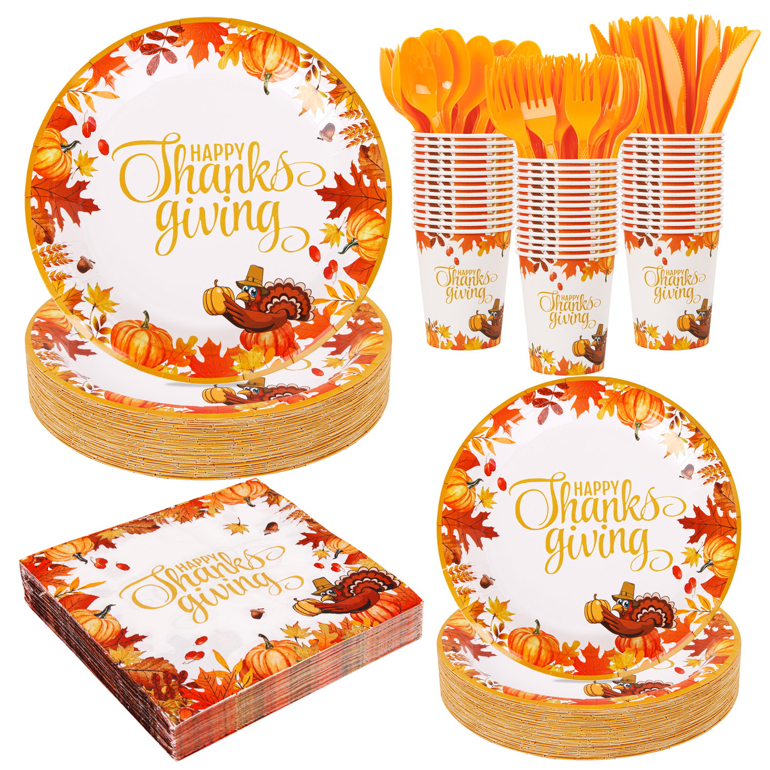 Deep Yellow Thanksgiving Paper Plates and Napkins Sets — view 1