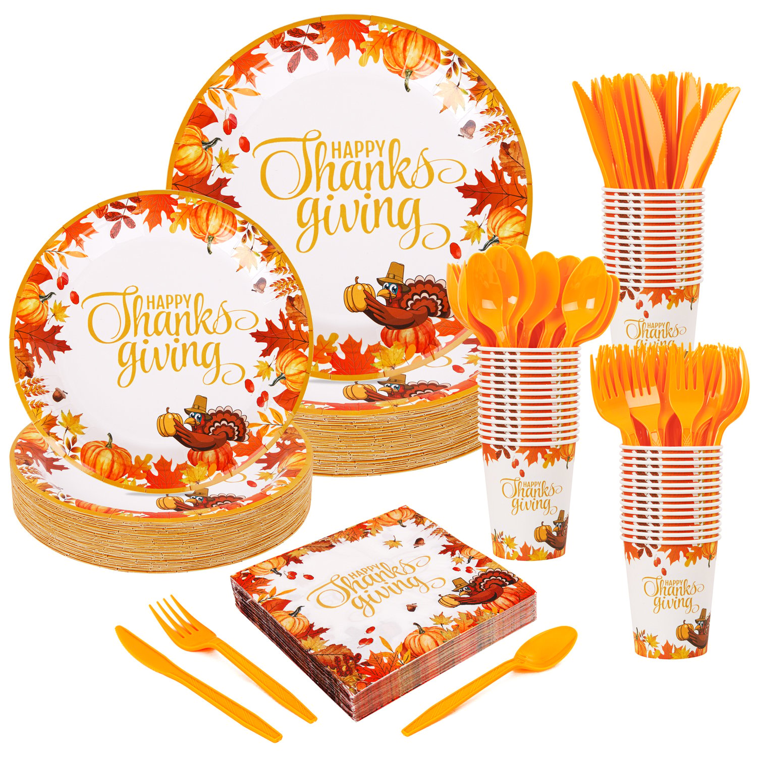 Deep Yellow Thanksgiving Paper Plates and Napkins Sets — view 2