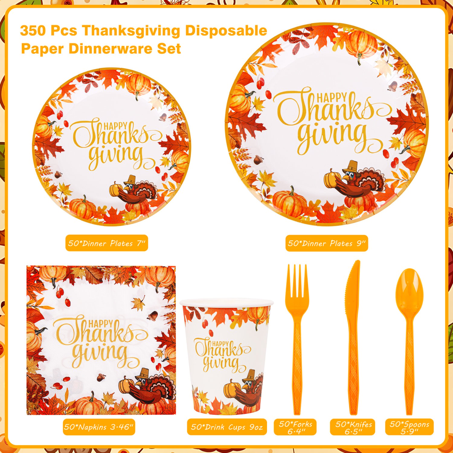 Deep Yellow Thanksgiving Paper Plates and Napkins Sets — view 3
