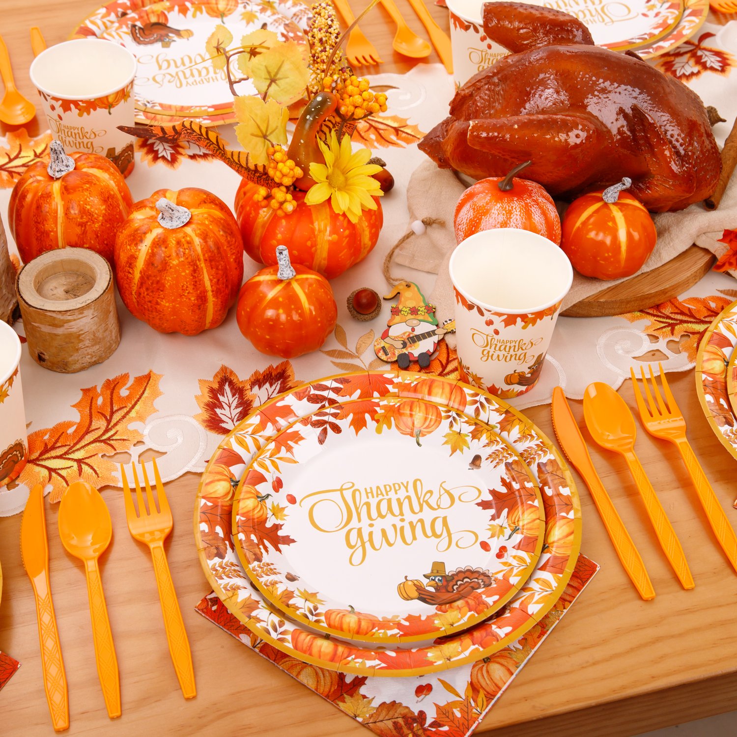 Deep Yellow Thanksgiving Paper Plates and Napkins Sets — view 5
