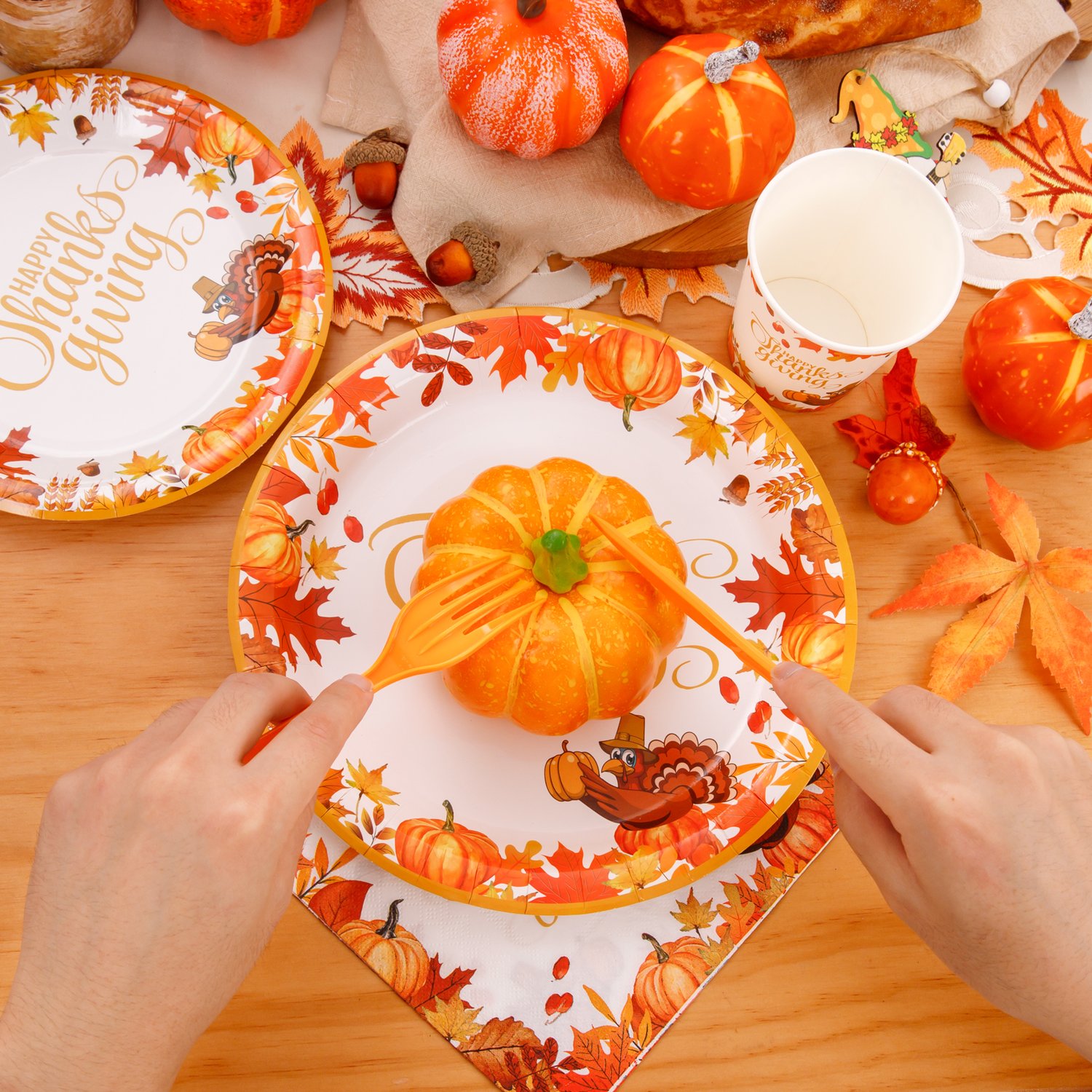 Deep Yellow Thanksgiving Paper Plates and Napkins Sets — view 6