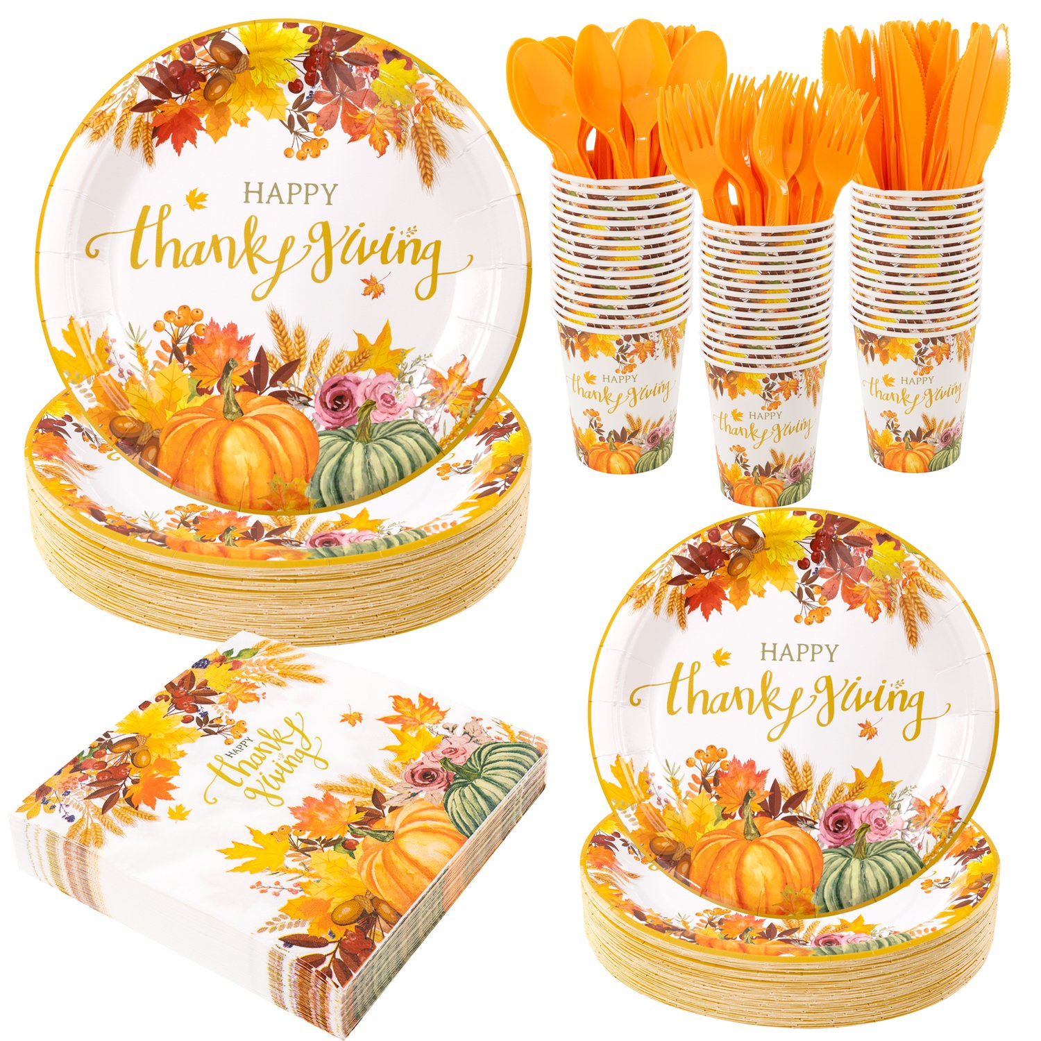 Light Yellow Thanksgiving Paper Plates and Napkins Sets — view 1