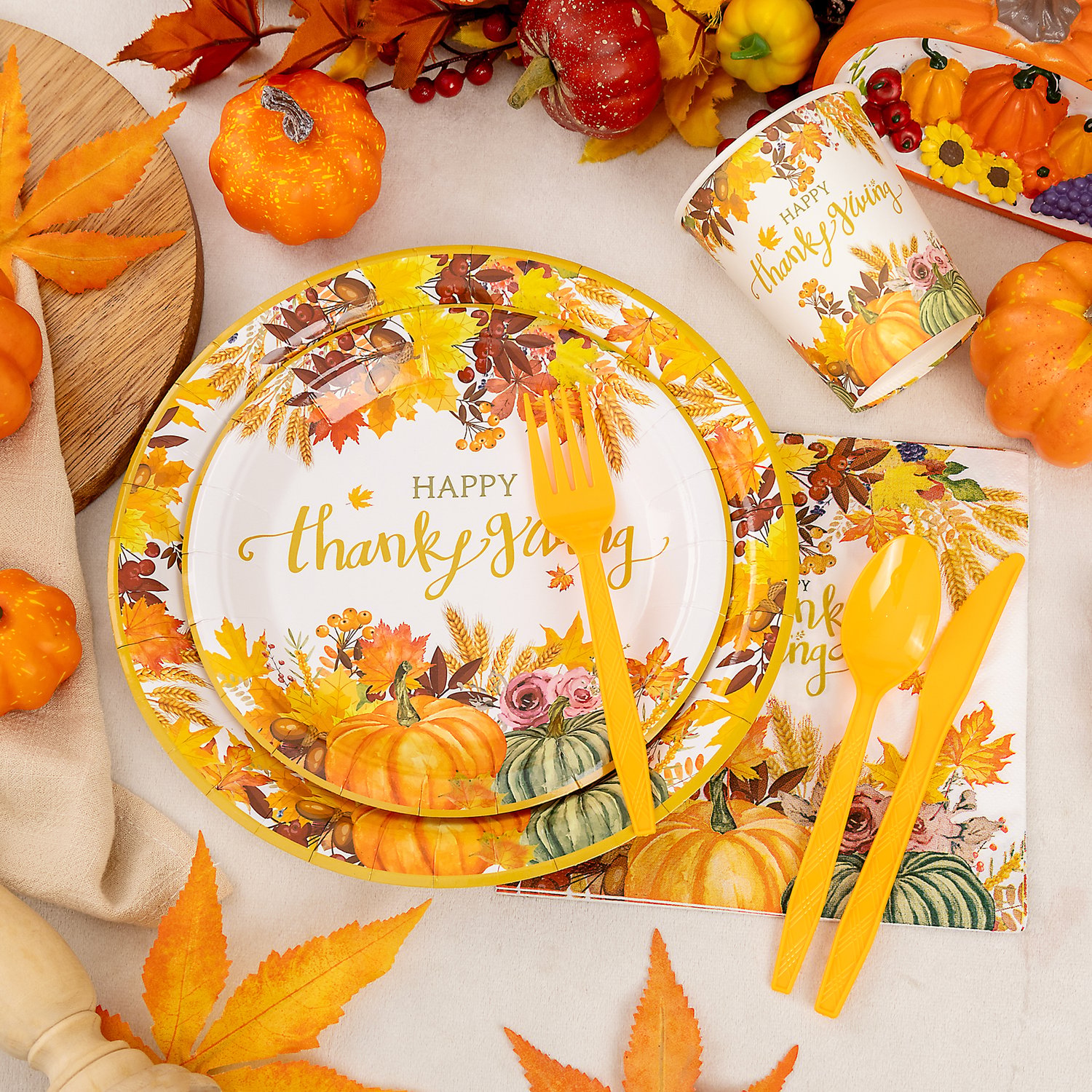 Light Yellow Thanksgiving Paper Plates and Napkins Sets — view 2