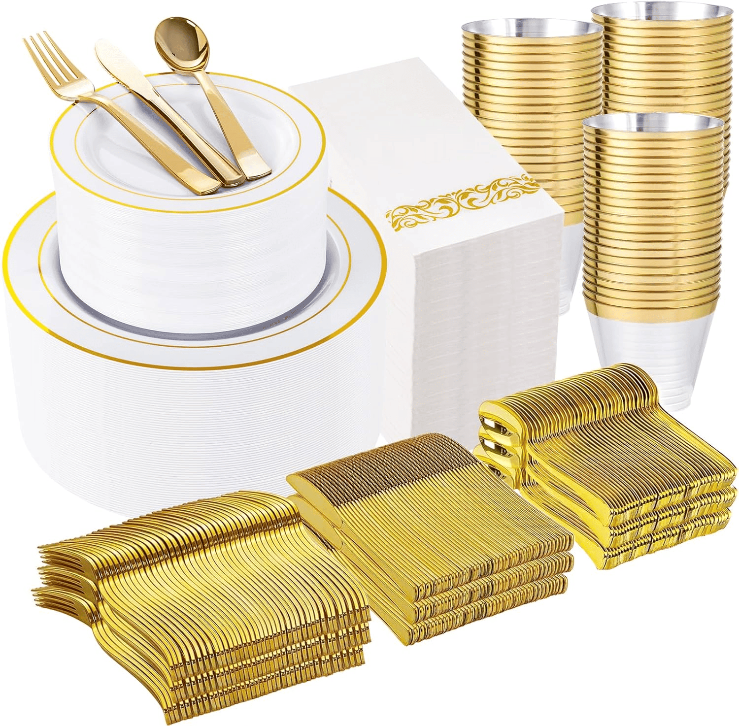 Gold 350-Pcs Disposable Plates Set — view 1