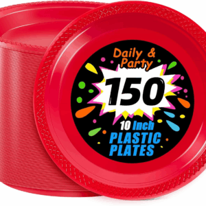 Red 10inch Disposable Dinner Plates for Party (150 Pieces) — view 1