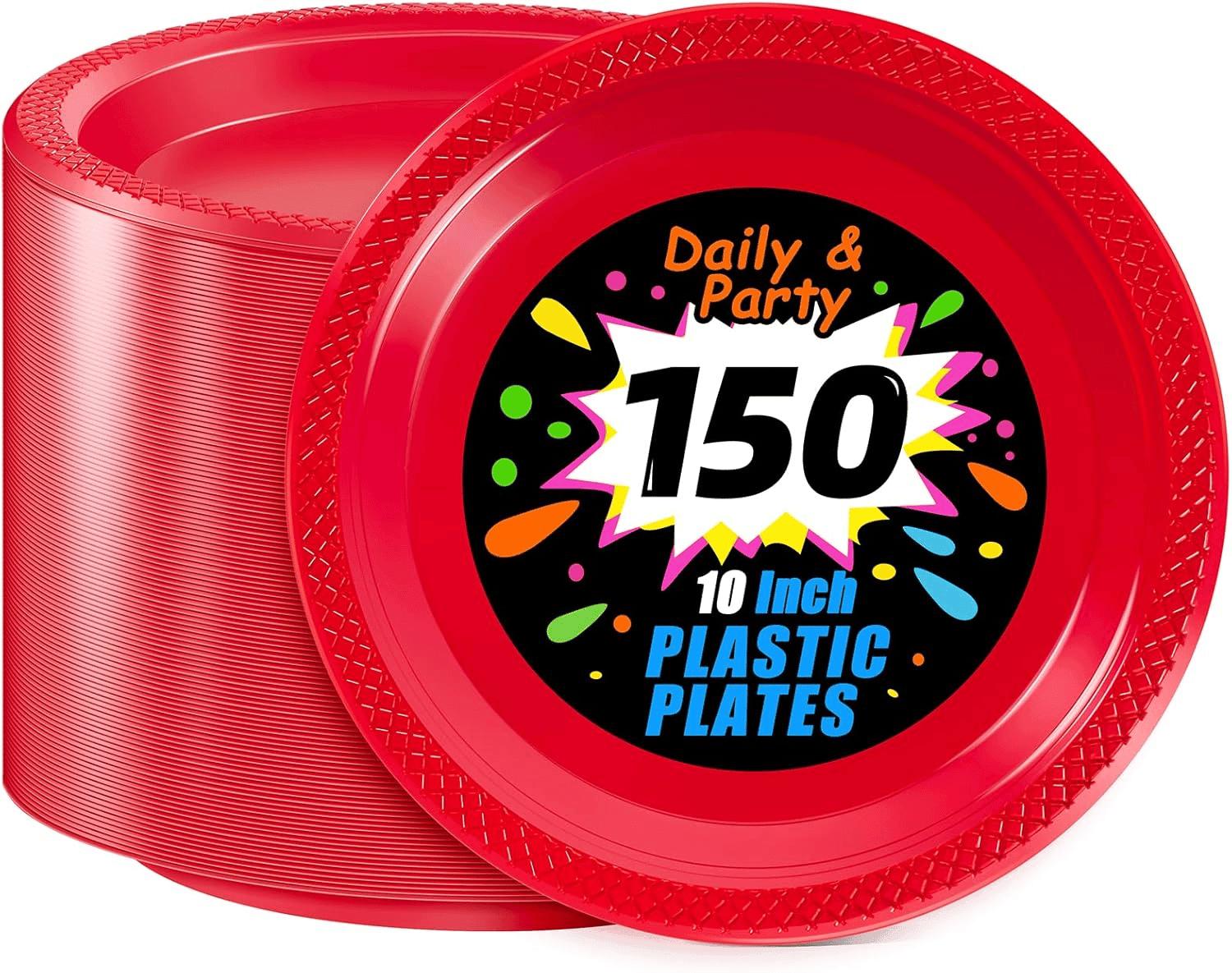 Red 10inch Disposable Dinner Plates for Party (150 Pieces) — view 1