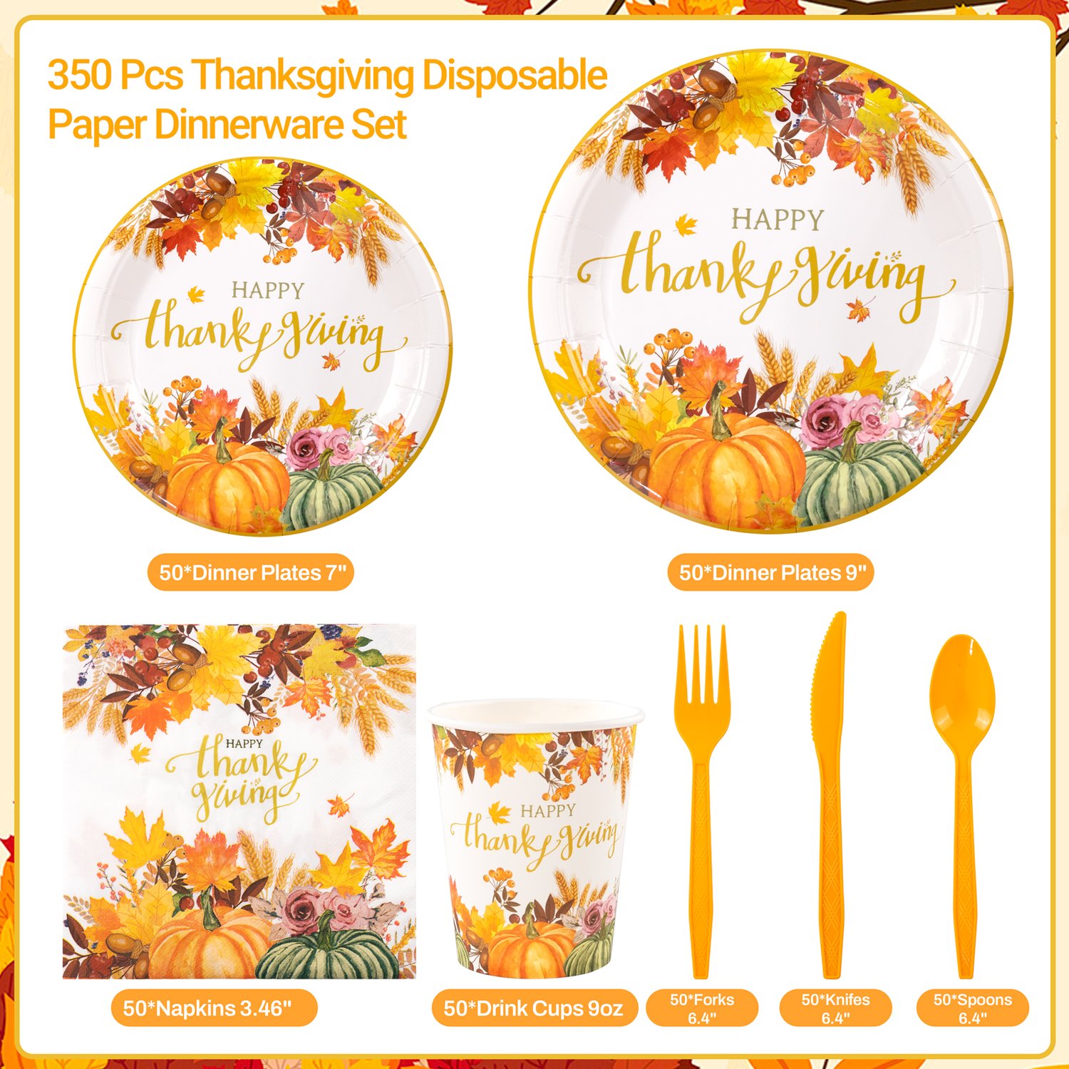 Light Yellow Thanksgiving Paper Plates and Napkins Sets — view 3